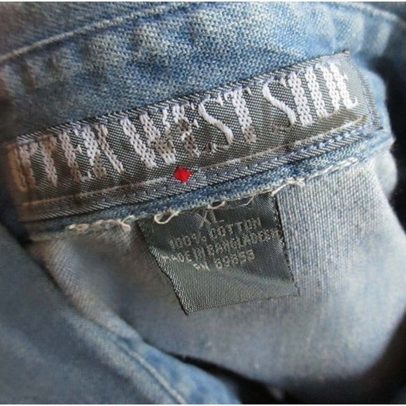 Vintage 1990s Womens Patched Shirt Denim Hearts XL Upper West Side Blue Colors - Picture 3 of 5